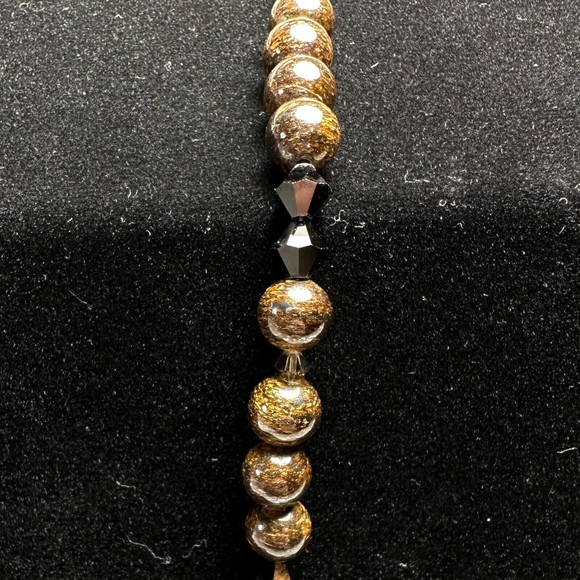 Necklace Round Bronzite Faceted Black Bicone Crystal Beads 20" L - Picture 5 of 8